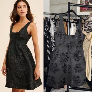 Maeve By Anthropologie Black Jacquard Floral Fit And Flare Dress Size 12 New NWT